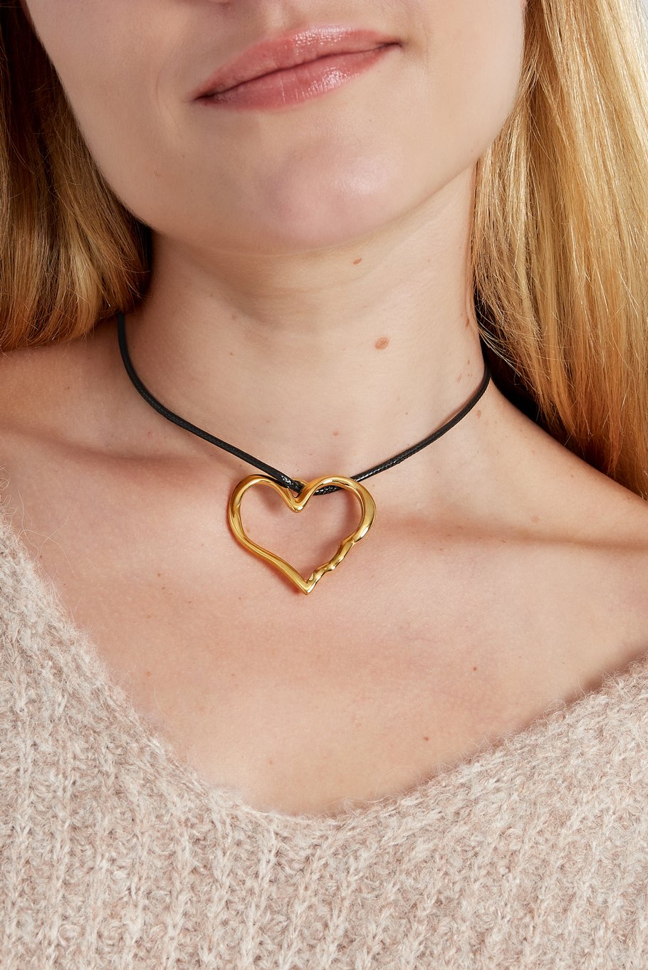Catena in corda cuore grande - Colore oro Immagine4